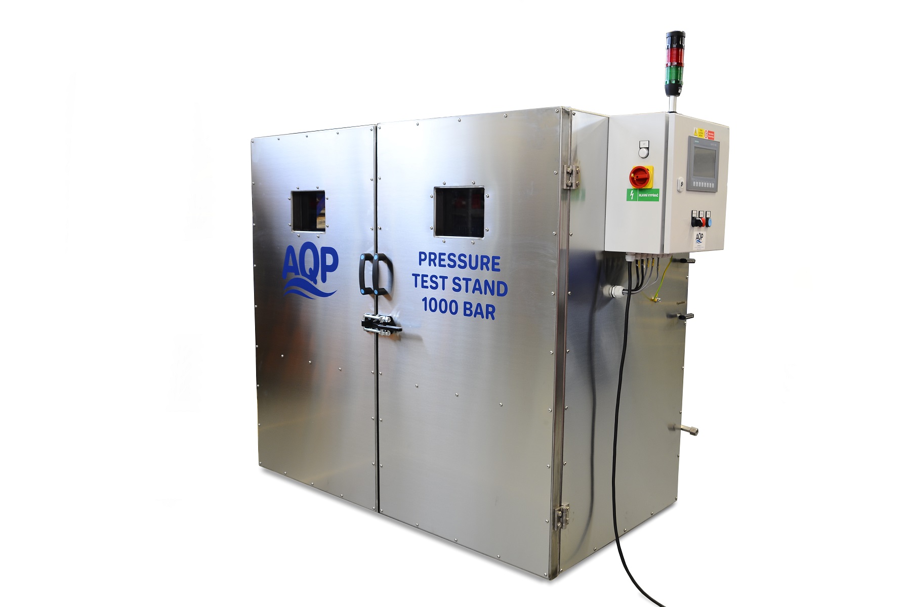 Tlakovací kabina pro destrukční tlakové zkoušky kompresorových těles klimatizací